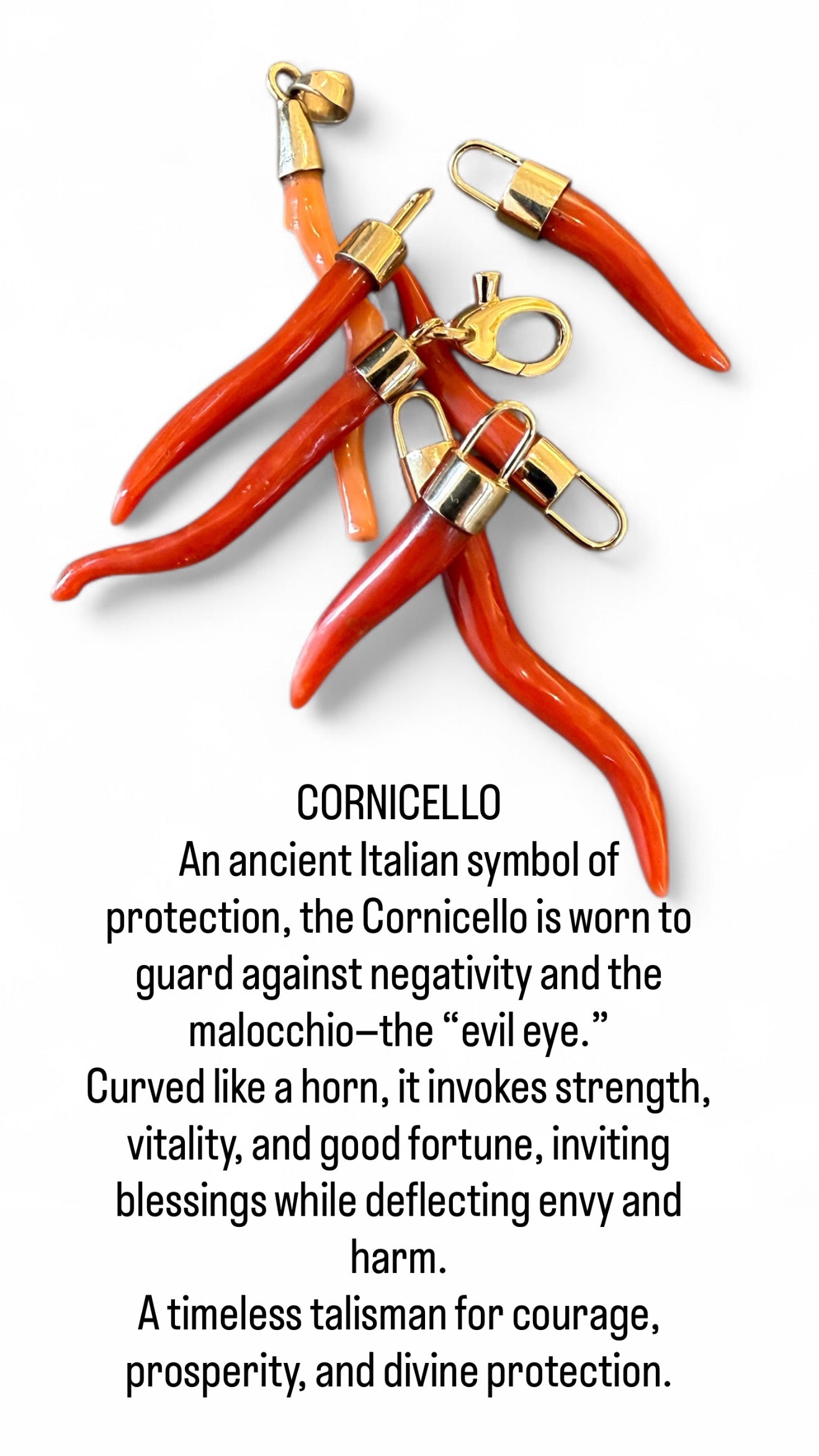CORAL CORNICELLO PROTECTION AMULET SET IN SOLID 14K GOLD