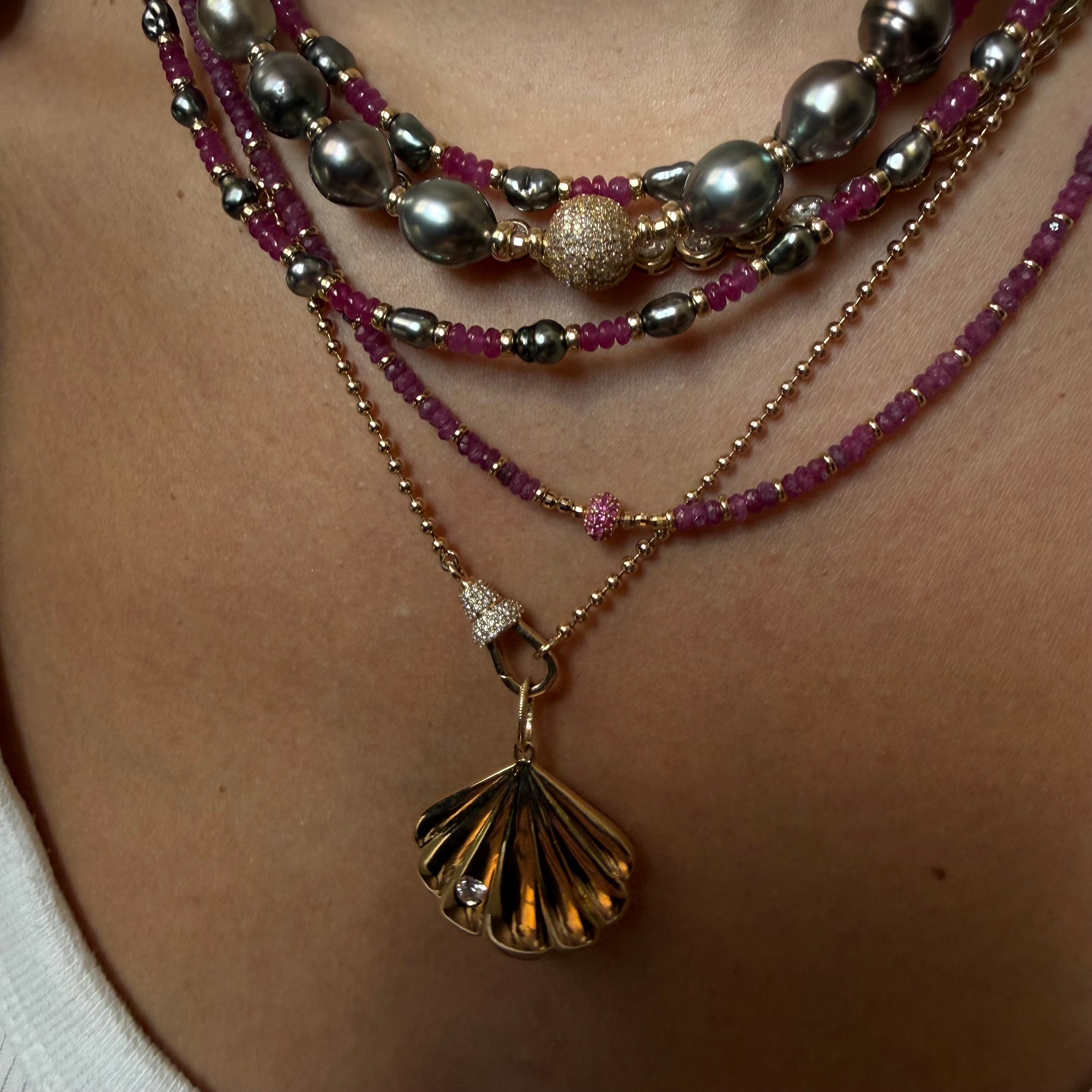 14K GOLD RUBY NECKLACE WITH RUBY FOCAL BEAD