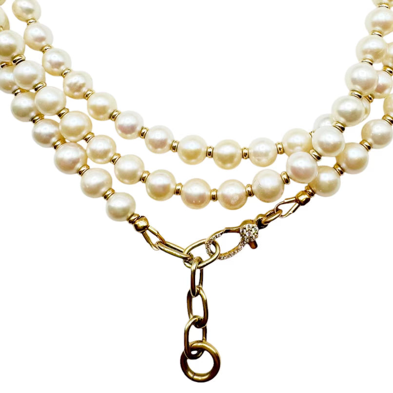 14K GOLD LONG PEARL NECKLACE