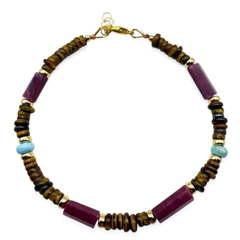 TIGER EYE, RUBY AND TURQUOISE BRACELETS