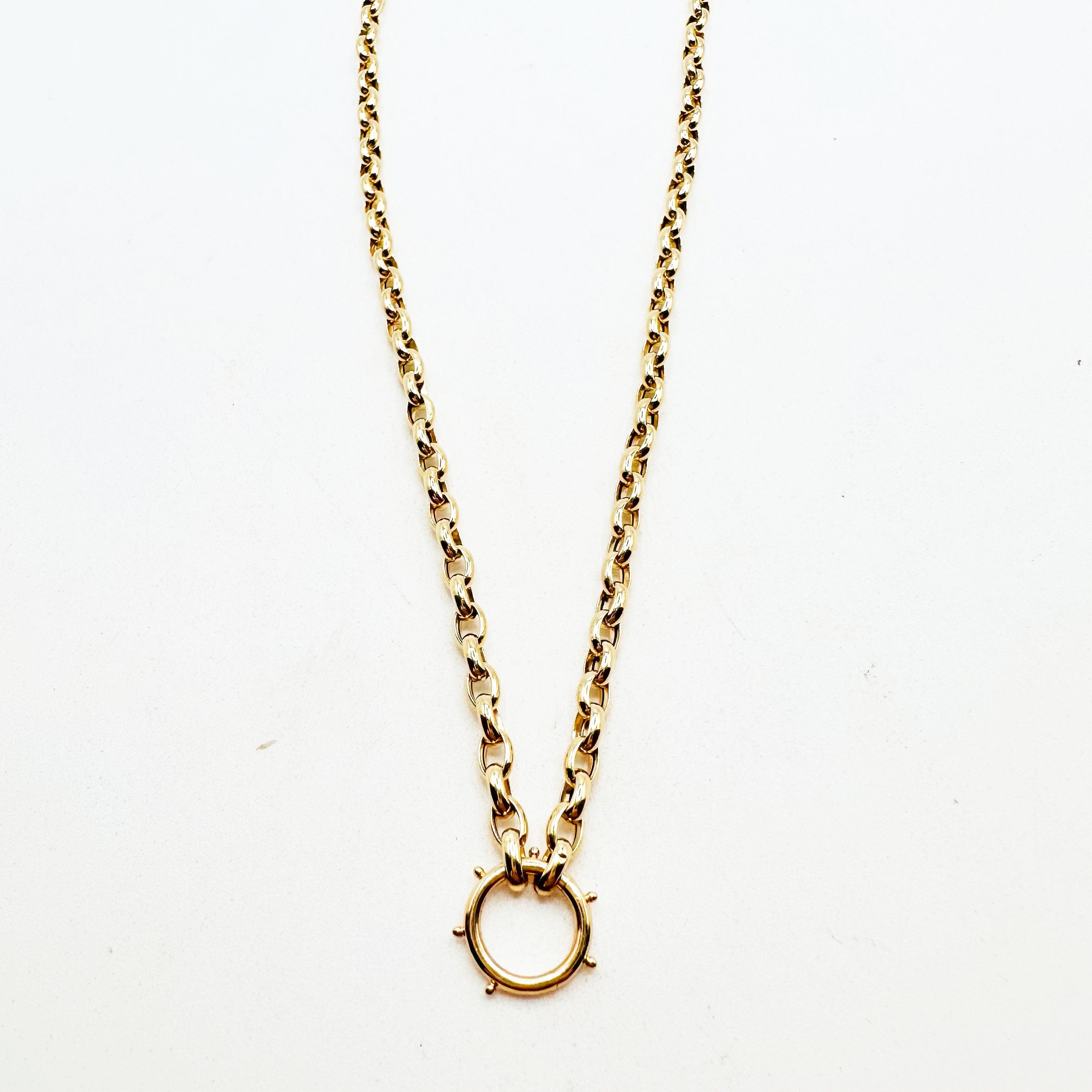 14k GOLD ROLO CHAIN WITH GOLD CHARM HOLDER