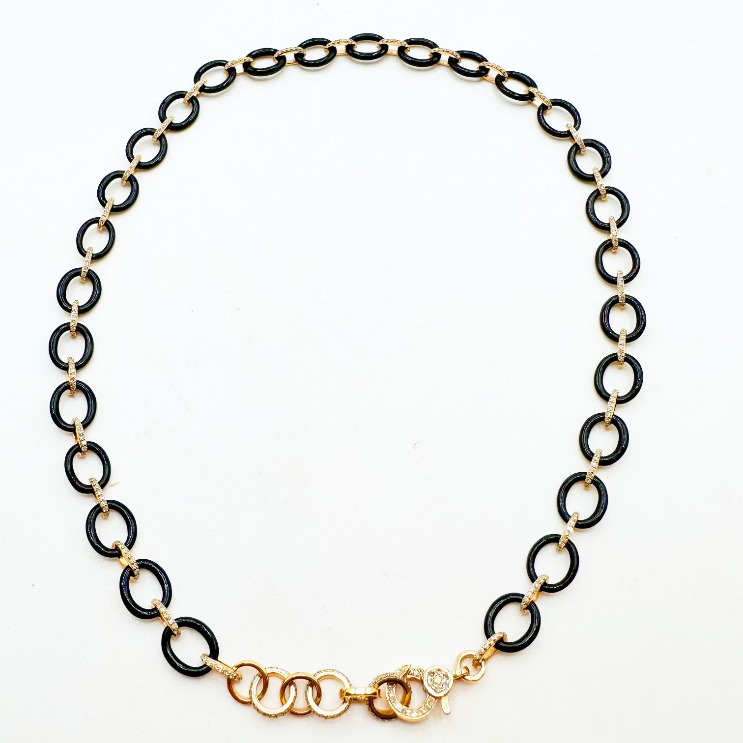 BLACK ONYX AND 14K GOLD AND DIAMOND LINK NECKLACE