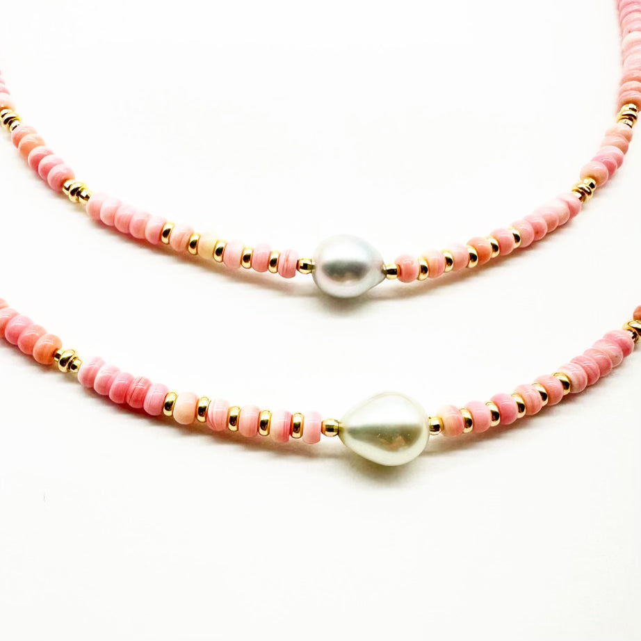 PINK SHELL AND TAHITIAN PEARL NECKLACES