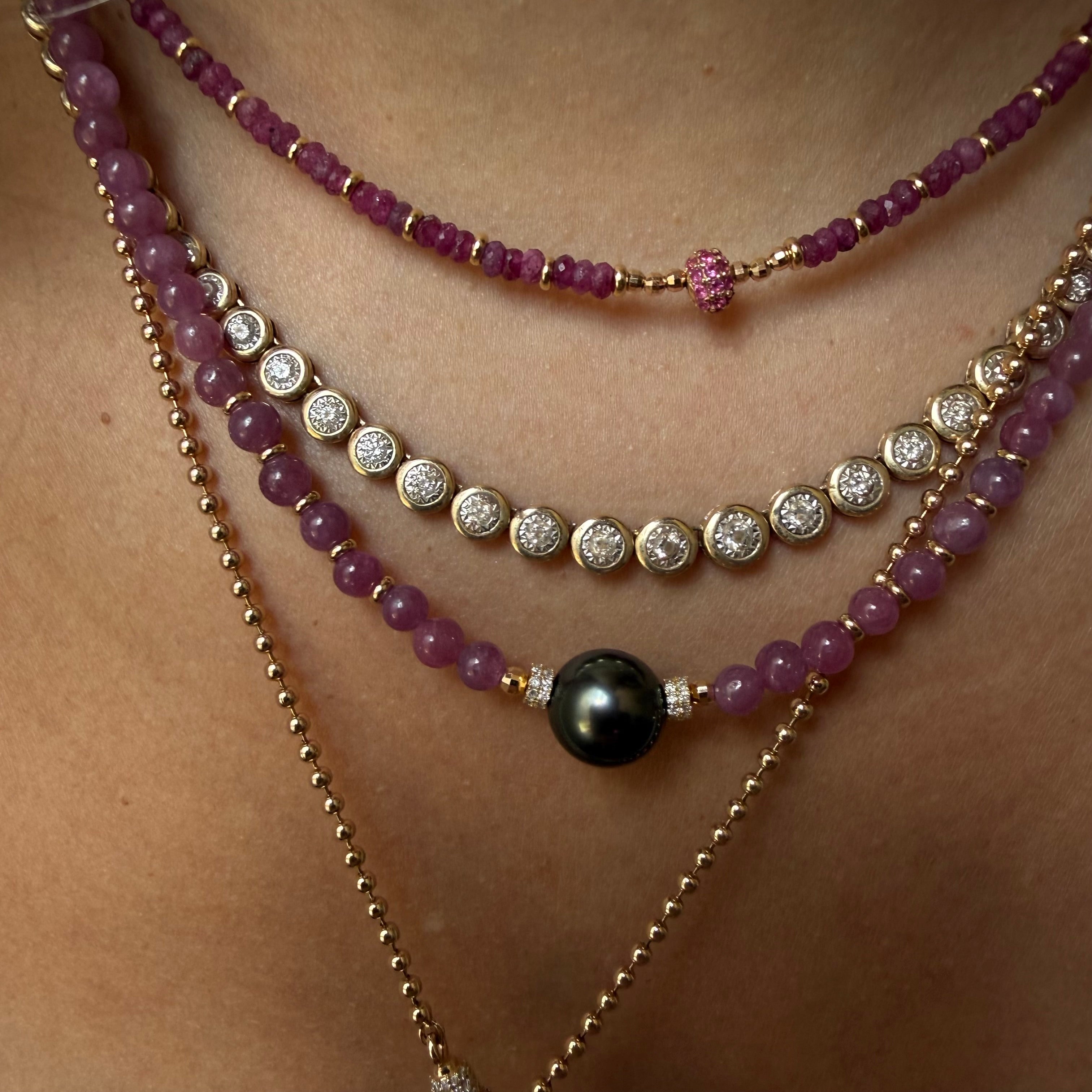 14K GOLD RUBY NECKLACE WITH RUBY FOCAL BEAD