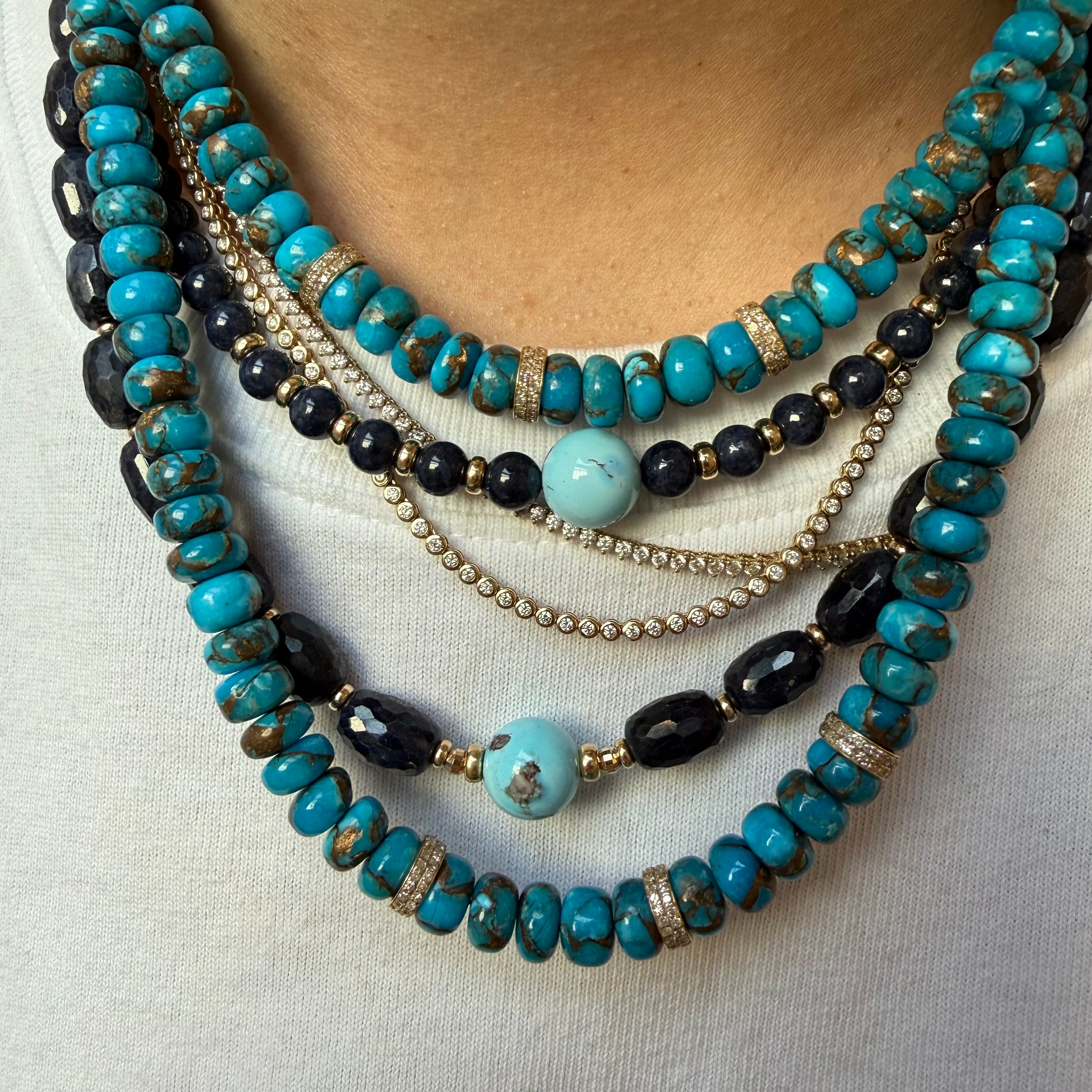 SLEEPING BEAUTY AND DIAMOND BEAD NECKLACES