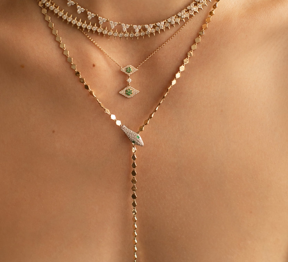 14k GOLD AND DIAMOND SERPENT LARIAT