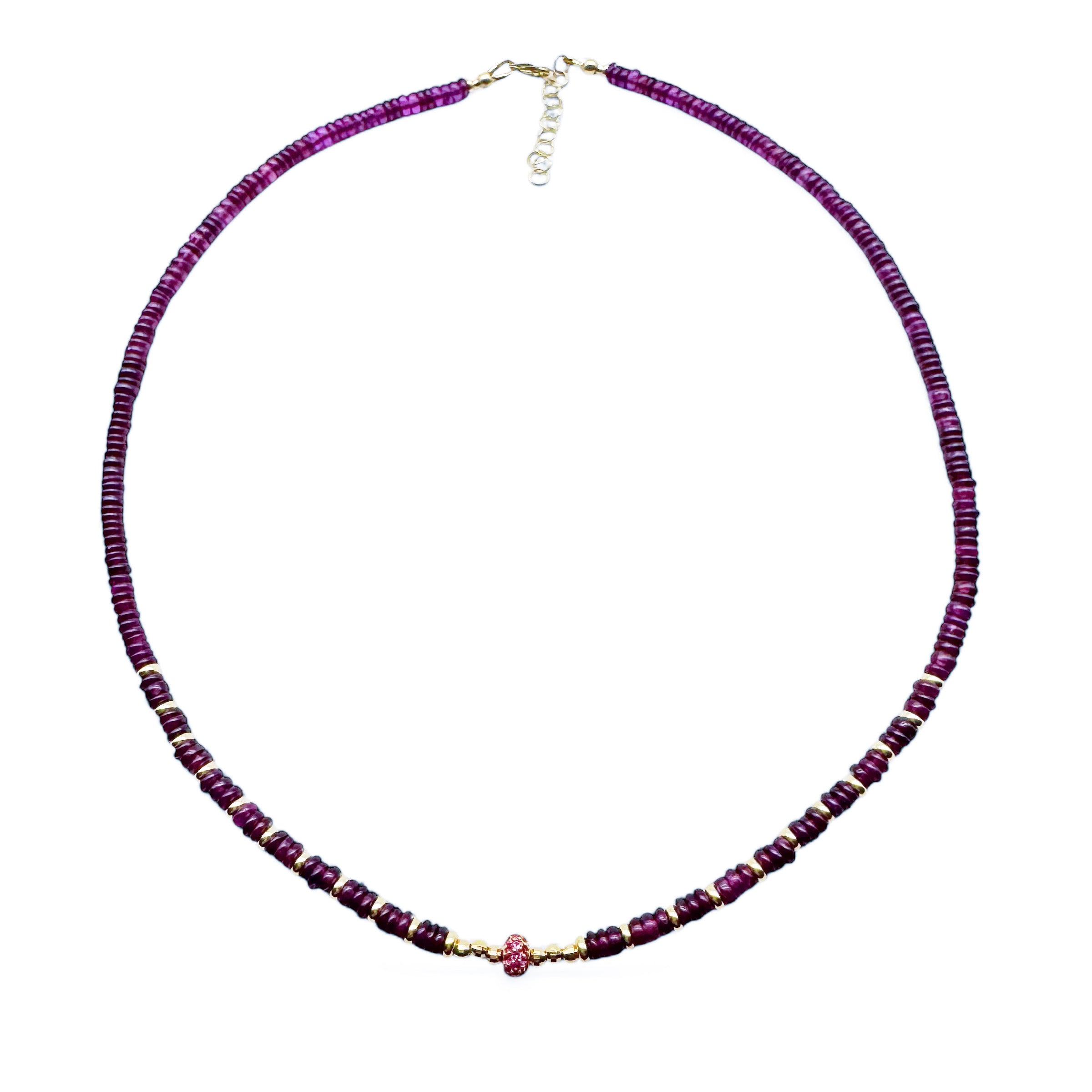 GARNET & 14K SOLID GOLD NECKLACE WITH DIAMOND OR RUBY FOCAL BEAD