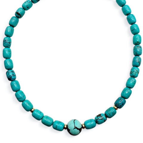 TURQUOISE & 14K GOLD BEADED NECKLACE