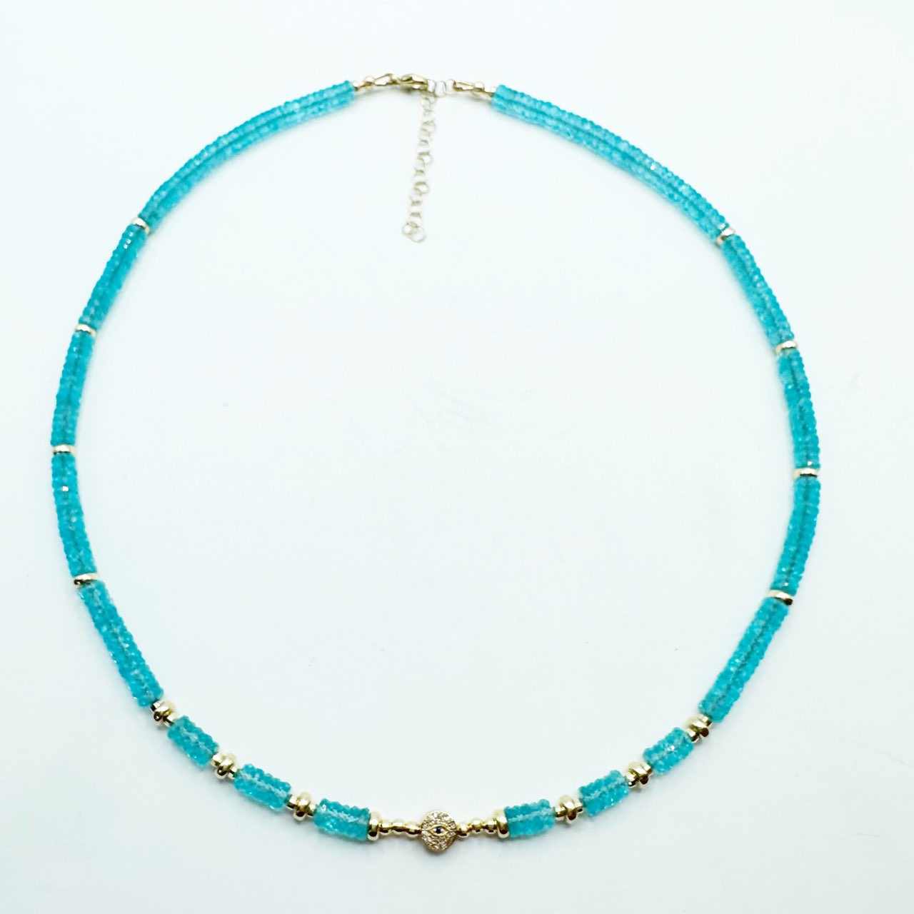 14K GOLD BLUE APATITE BEADED NECKLACES