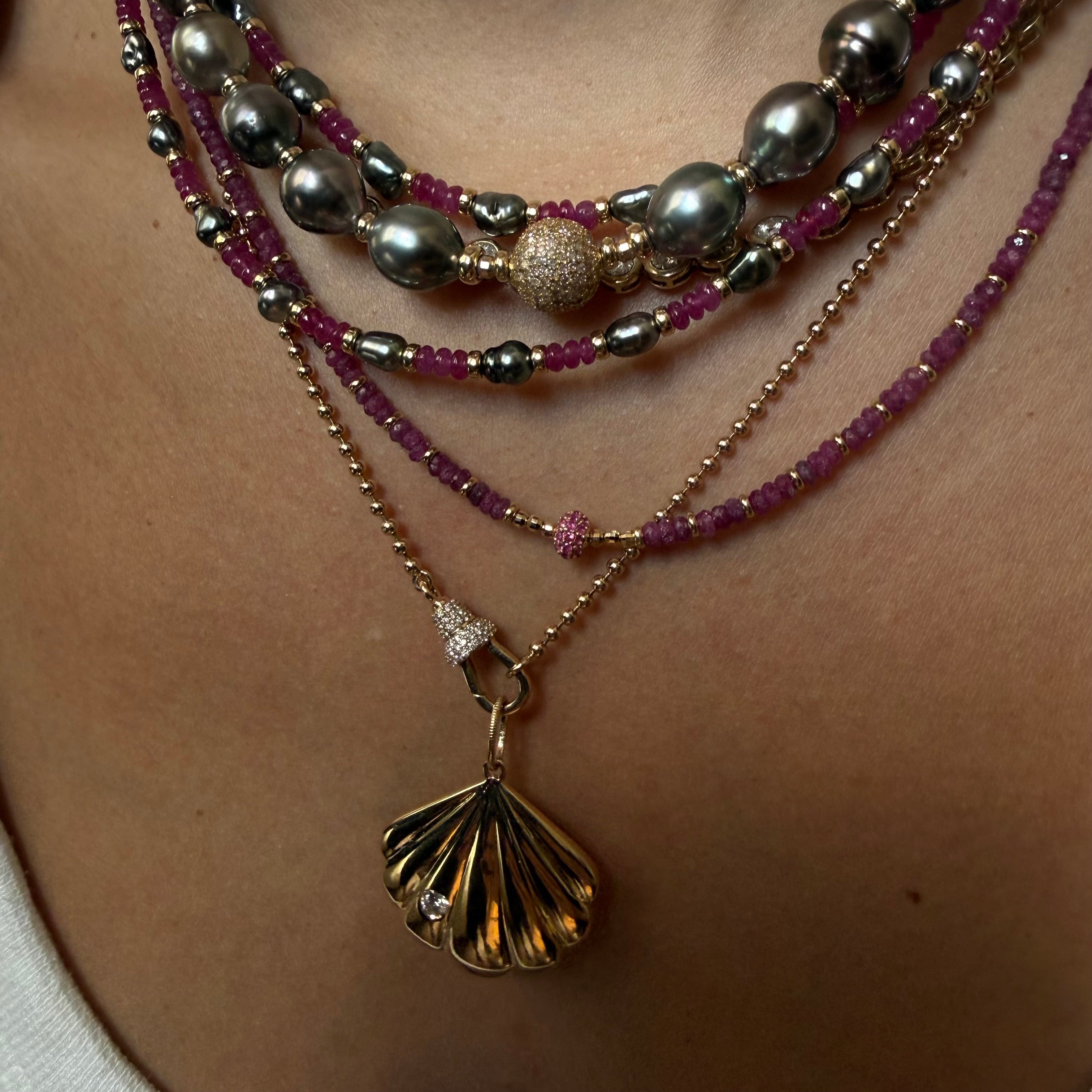 14K GOLD RUBY NECKLACE WITH RUBY FOCAL BEAD