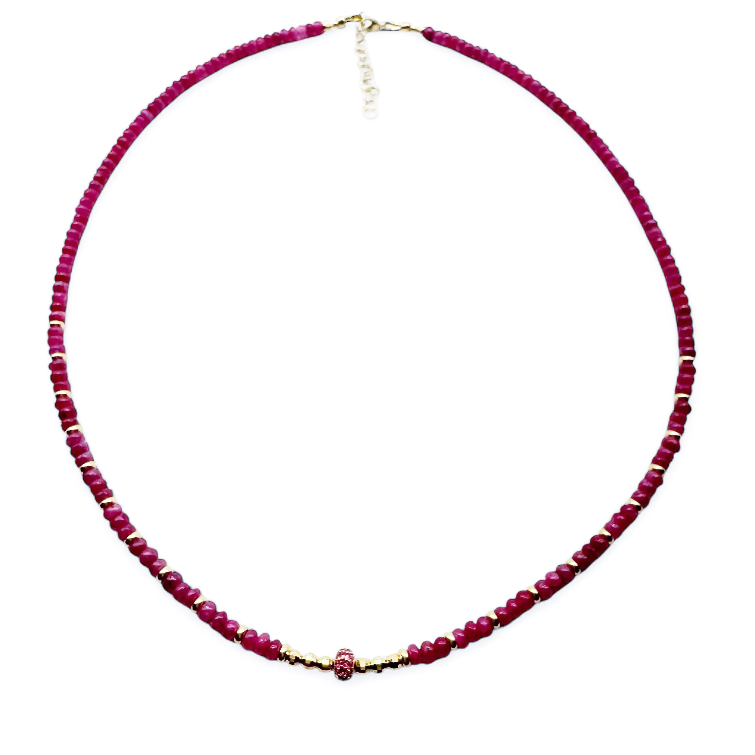 14K GOLD RUBY NECKLACE WITH RUBY FOCAL BEAD