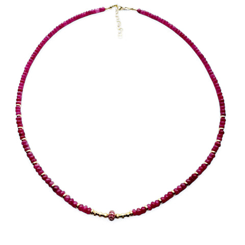 14K GOLD RUBY NECKLACE WITH RUBY FOCAL BEAD
