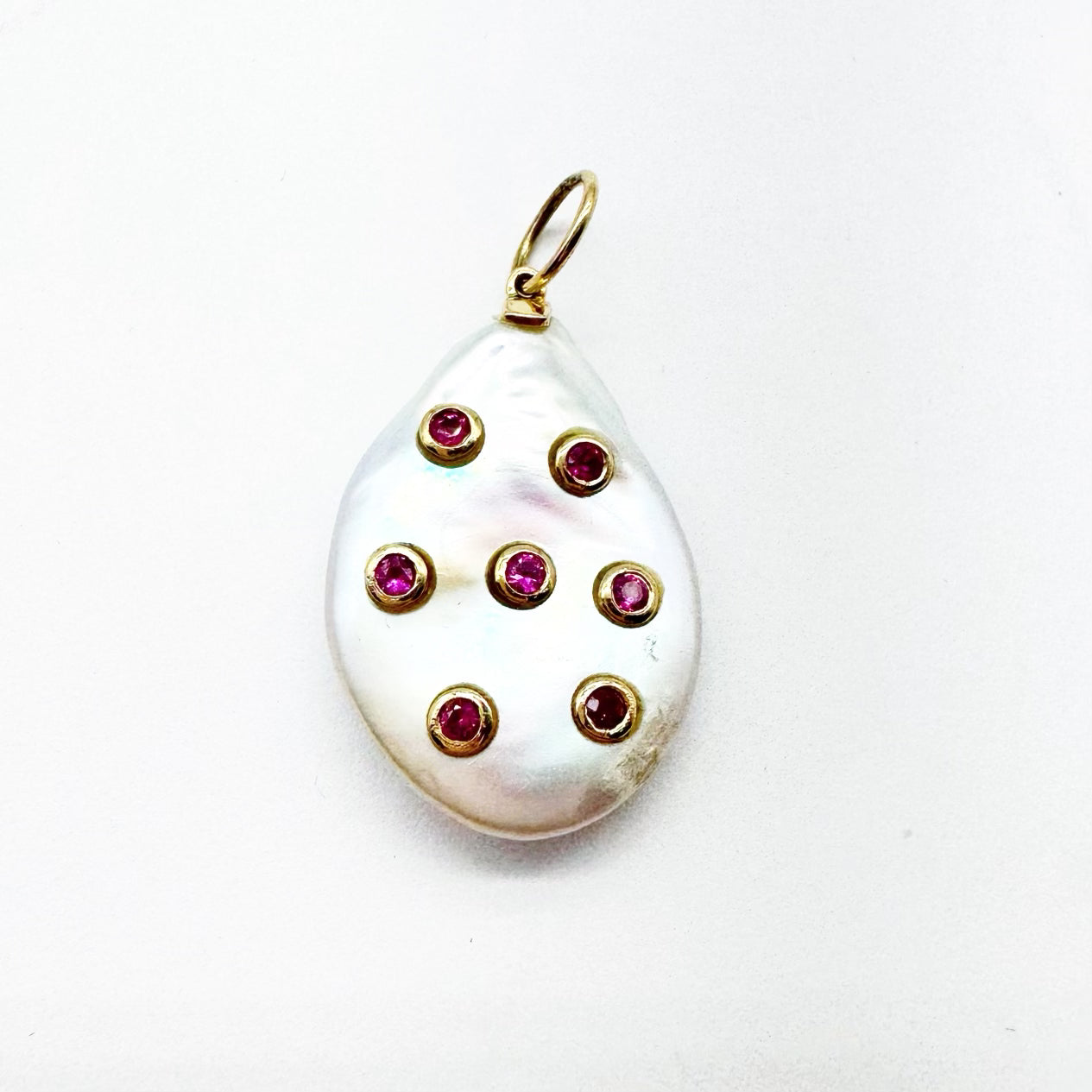 PEARL AND PINK SAPPHIRE AMULET 14K GOLD