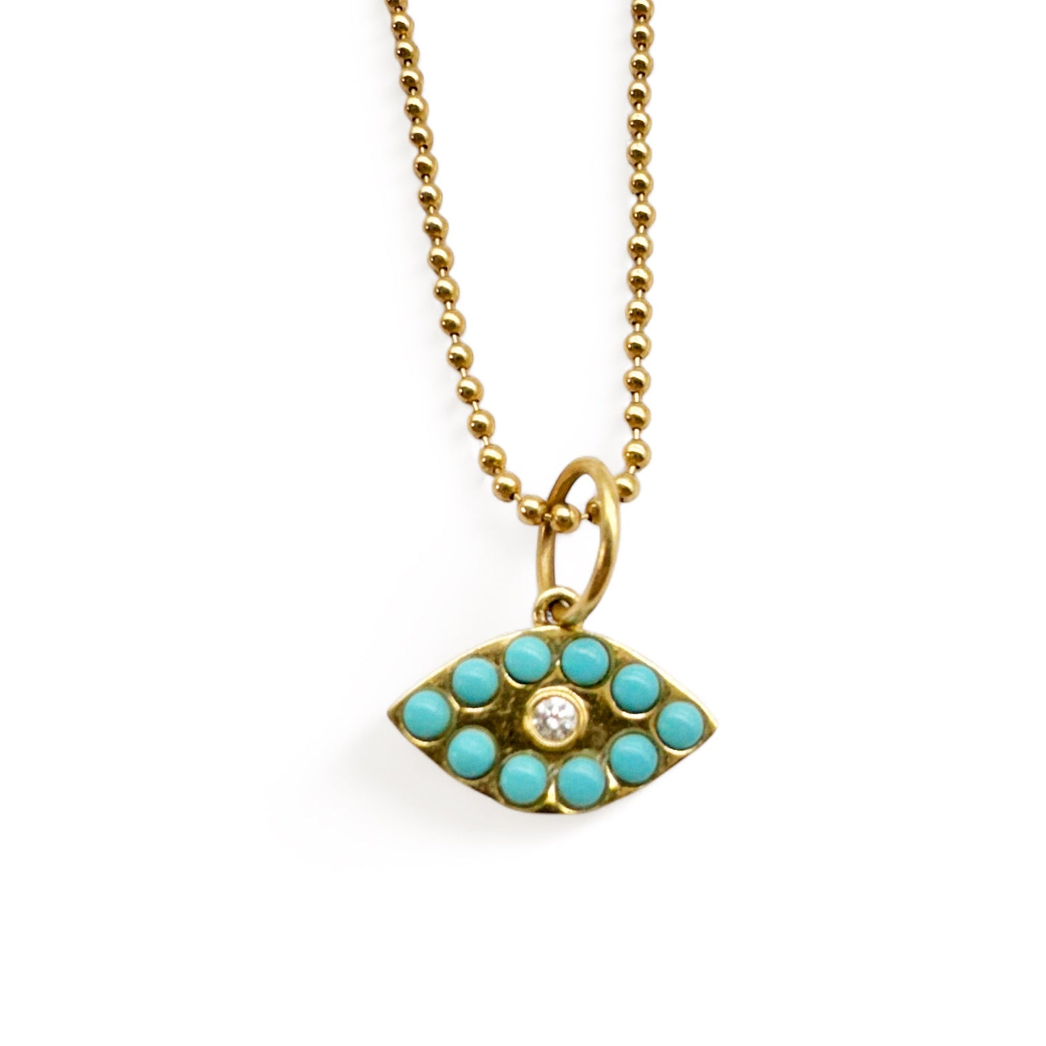 14K GOLD TURQUOISE AND DIAMOND EVIL EYE CHARM