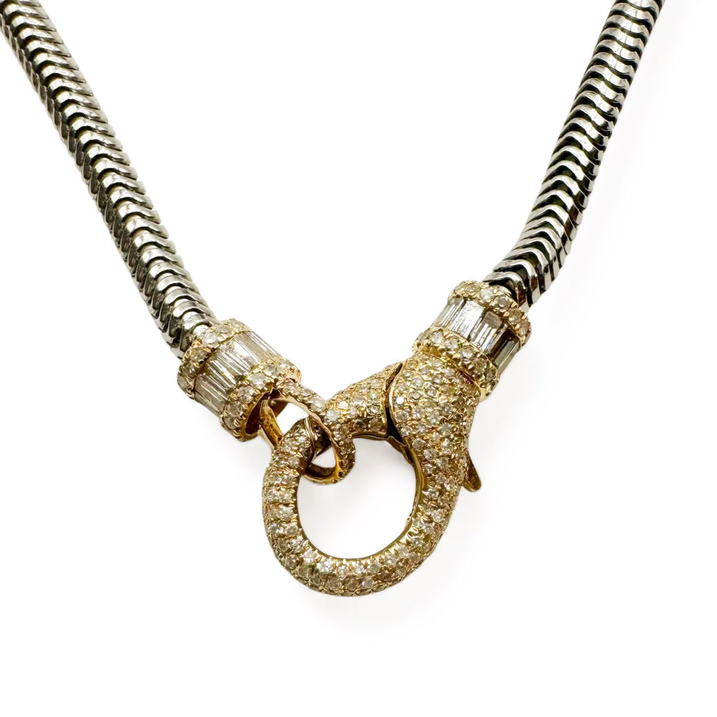 MIXED METAL NECKLACE WITH 14K GOLD & DIAMOND CLASP