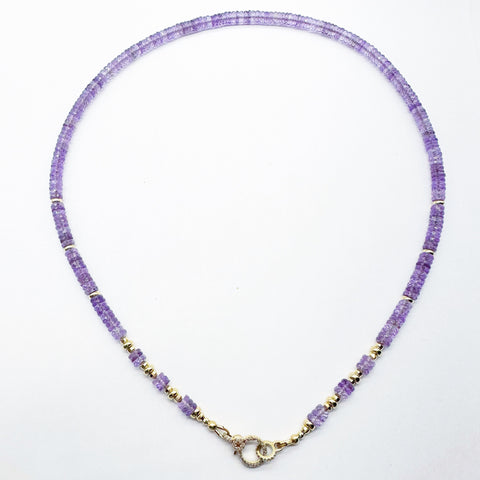 14K GOLD & AMETHYST NECKLACE WITH DIAMOND CHARM HOLDER CLASP