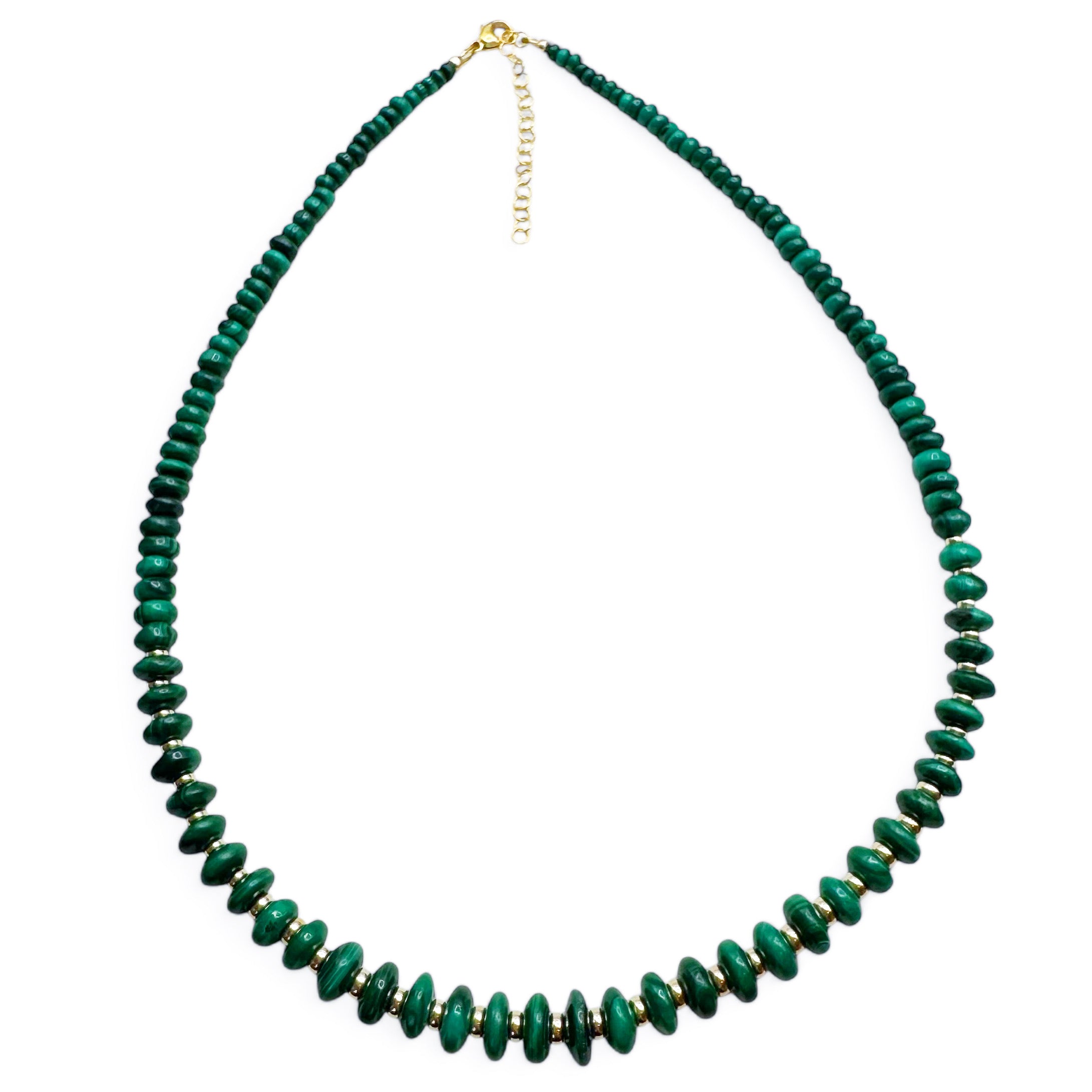 MALACHITE AND 14K GOLD BEADED NECKLACE