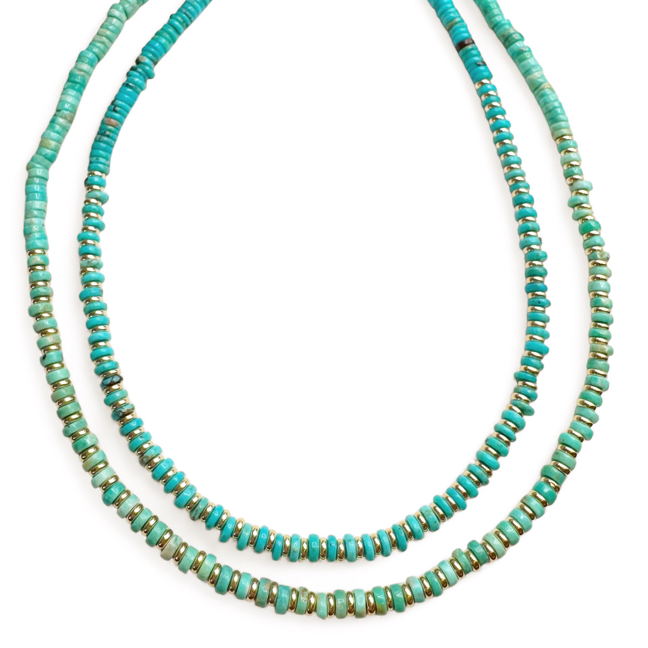 TURQUOISE & 14K GOLD HEISHI NECKLACES