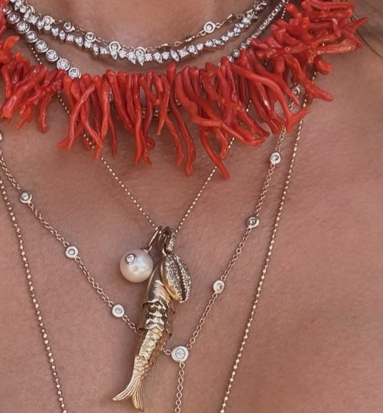 DIAMOND & 14K GOLD COWRIE SHELL AMULET