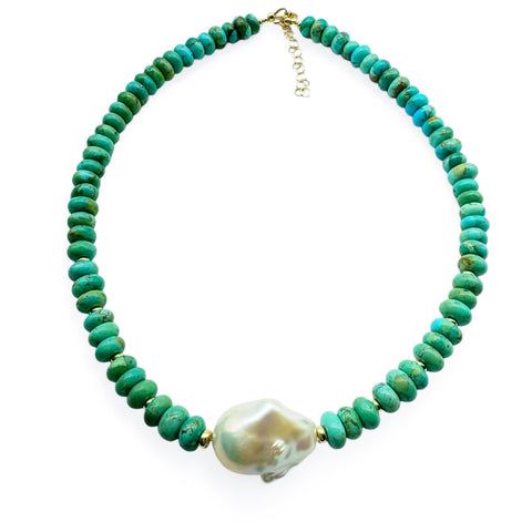 TURQUOISE NECKLACE WITH BAROQUE PEARL