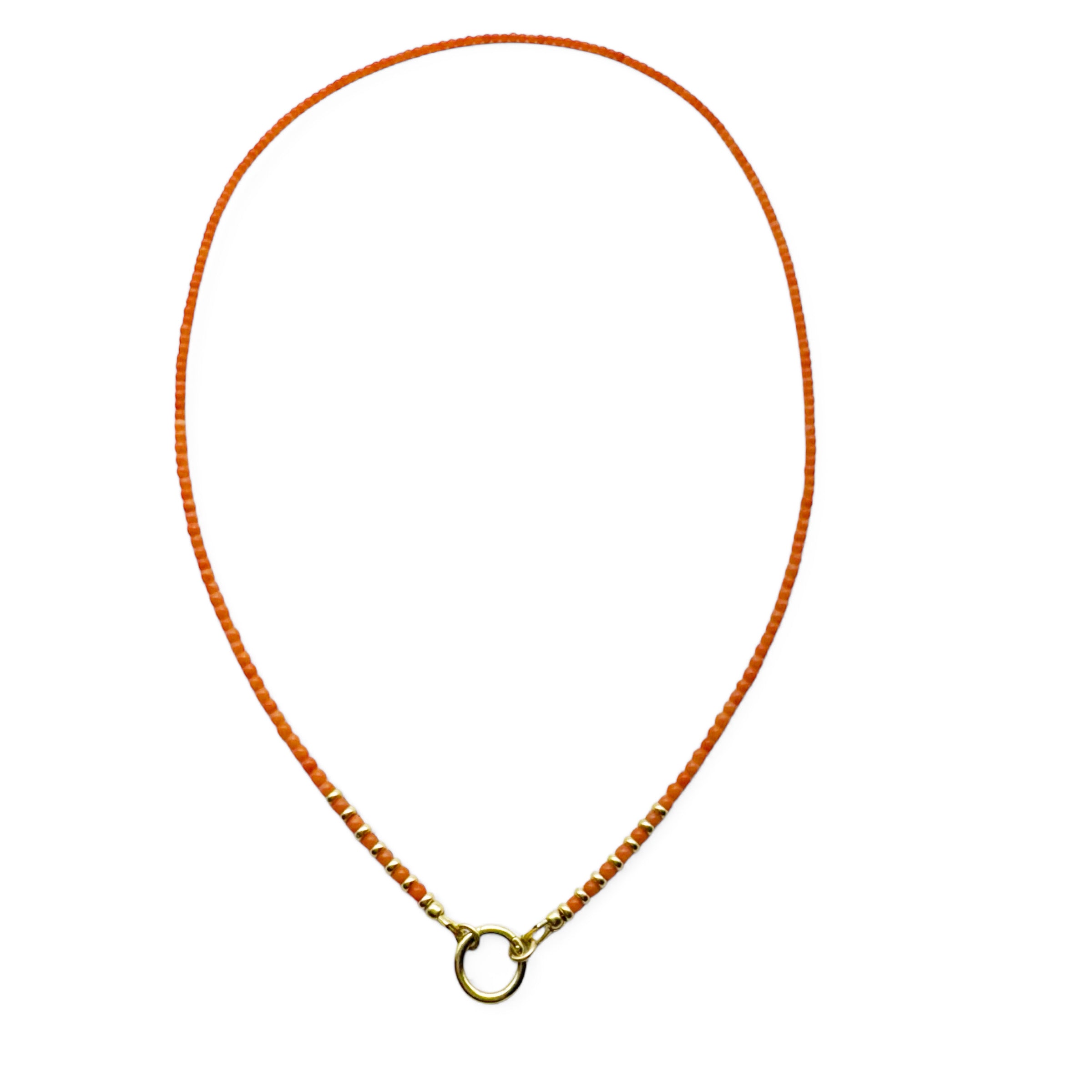 14K GOLD AND ROUND CORAL BEADED NECKLACE WITH CHARM HOLDER