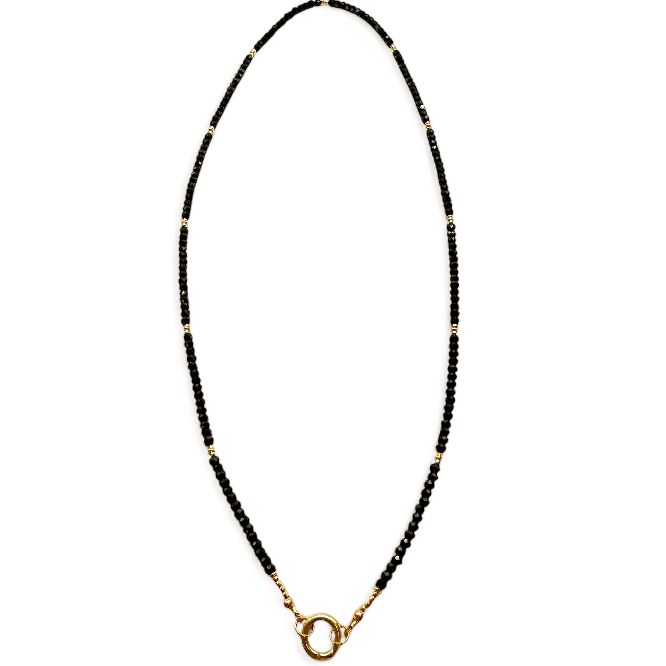 BLACK SPINEL & 14K GOLD NECKLACE WITH CHARM HOLDER