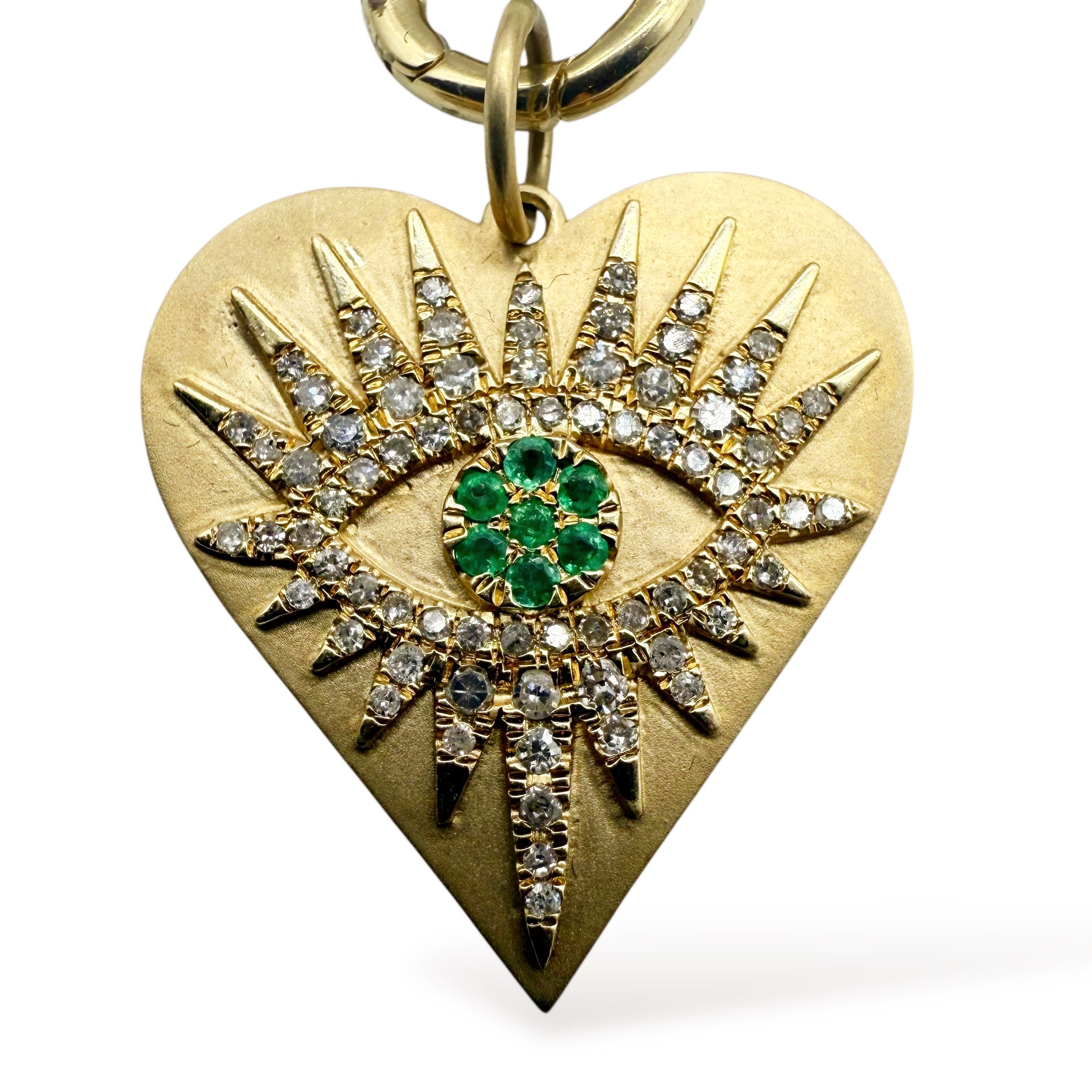 14K GOLD EMERALD DIAMOND EVIL EYE AMULET