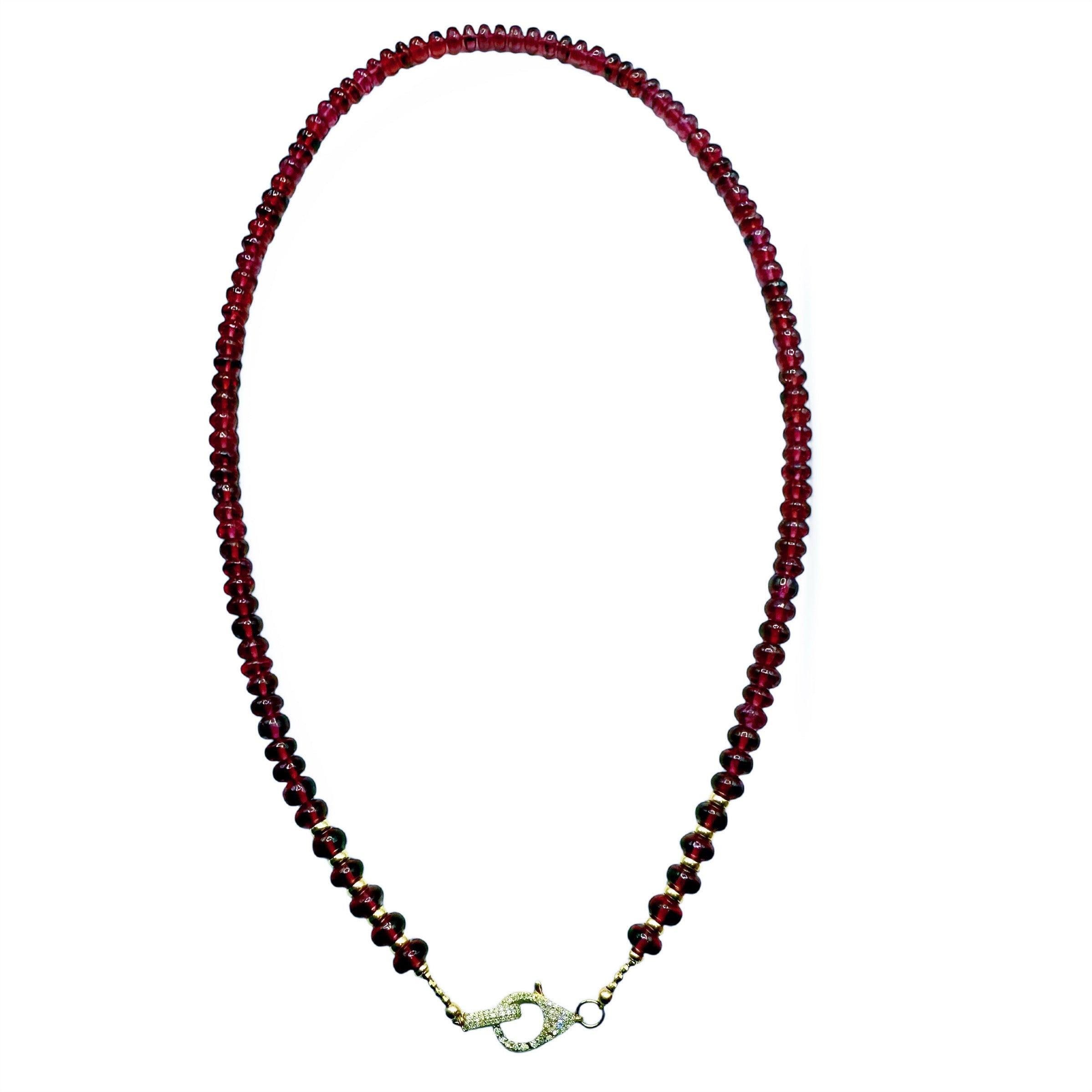 GARNET AT 14K GOLD AND DIAMOND NECKLACE