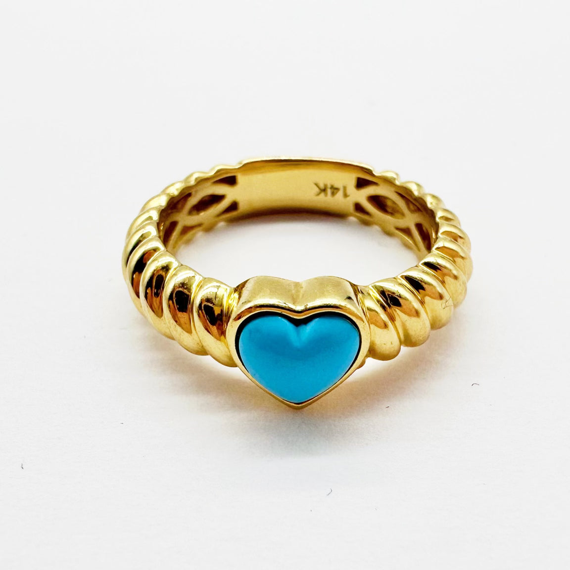 TURQUOISE HEART RING IN 14K GOLD