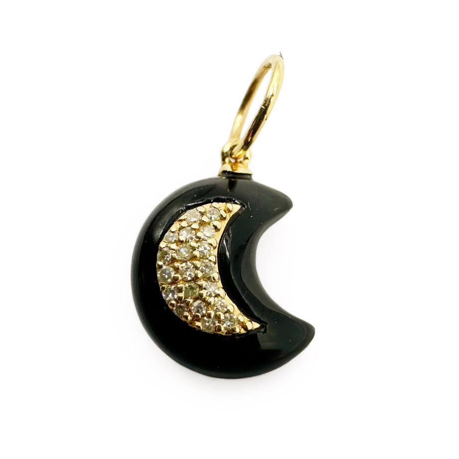 BLACK ONYX & DIAMOND CRESCENT MOON PENDANT