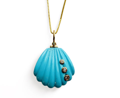 TURQUOISE SHELL CHARM 14K GOLD AND DIAMOND