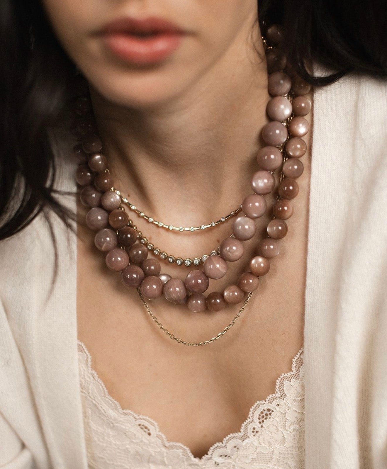 DUSTY ROSE MOONSTONE BEADED NECKLACE
