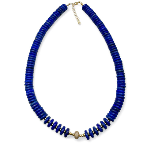 14K GOLD LAPIS NECKLACE WITH DIAMOND FOCAL BEAD