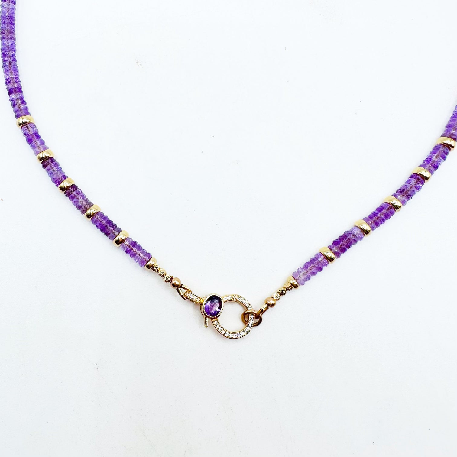 AMETHYST NECKLACE WITH 14K GOLD AND DIAMOND CLASP