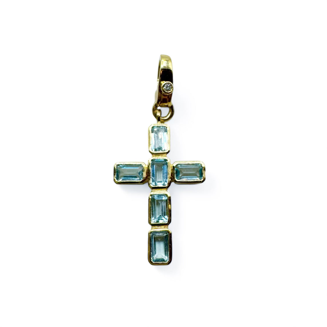 14K GOLD BLUE TOPAZ CROSS