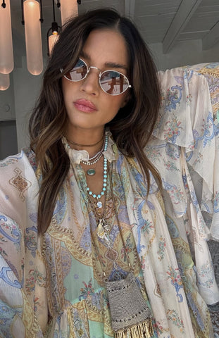 GOLD & TURQUOISE ROUNDS BEADED NECKLACE