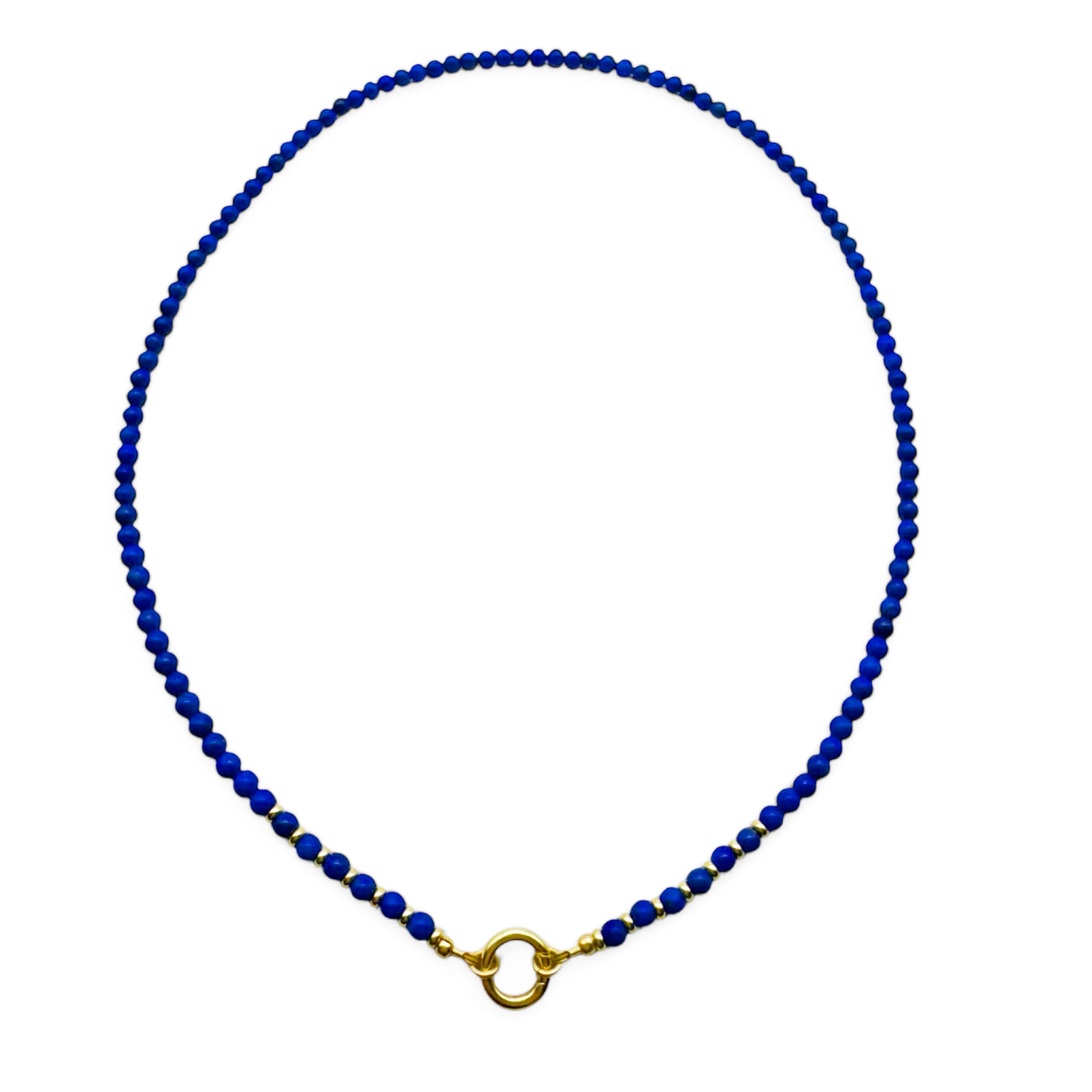 14K GOLD AND LAPIS NECKLACE WITH CHARM HOLDER