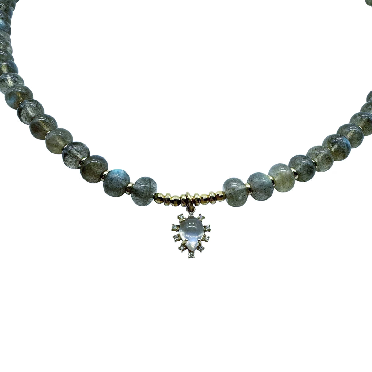 LABRADORITE NECKLACE WITH MOONSTONE & DIAMOND PENDANT