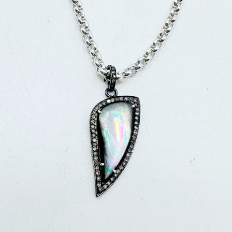 STERLING SILVER & DIAMOND BLACK MOTHER OF PEARL AMULET