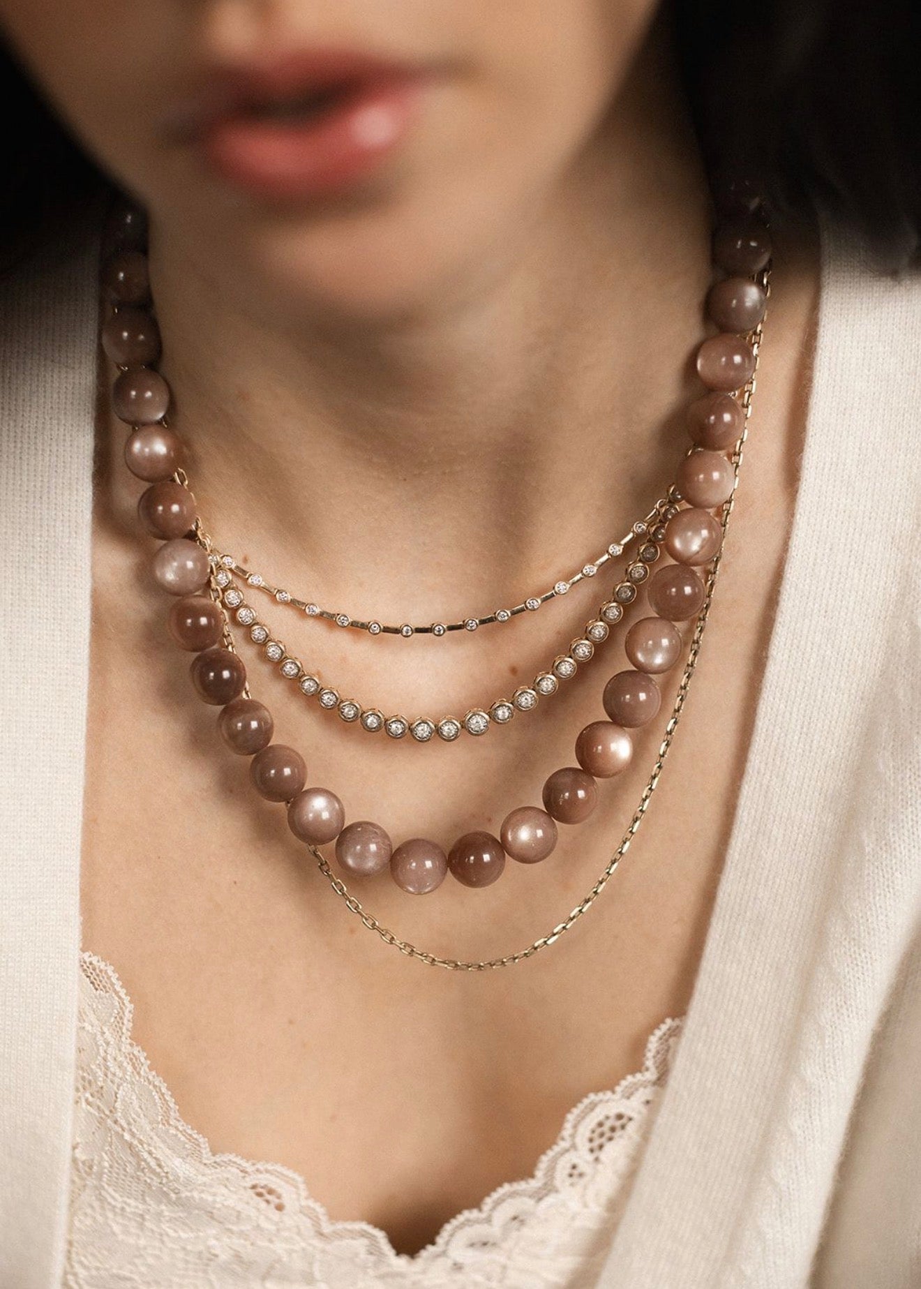 DUSTY ROSE MOONSTONE BEADED NECKLACE