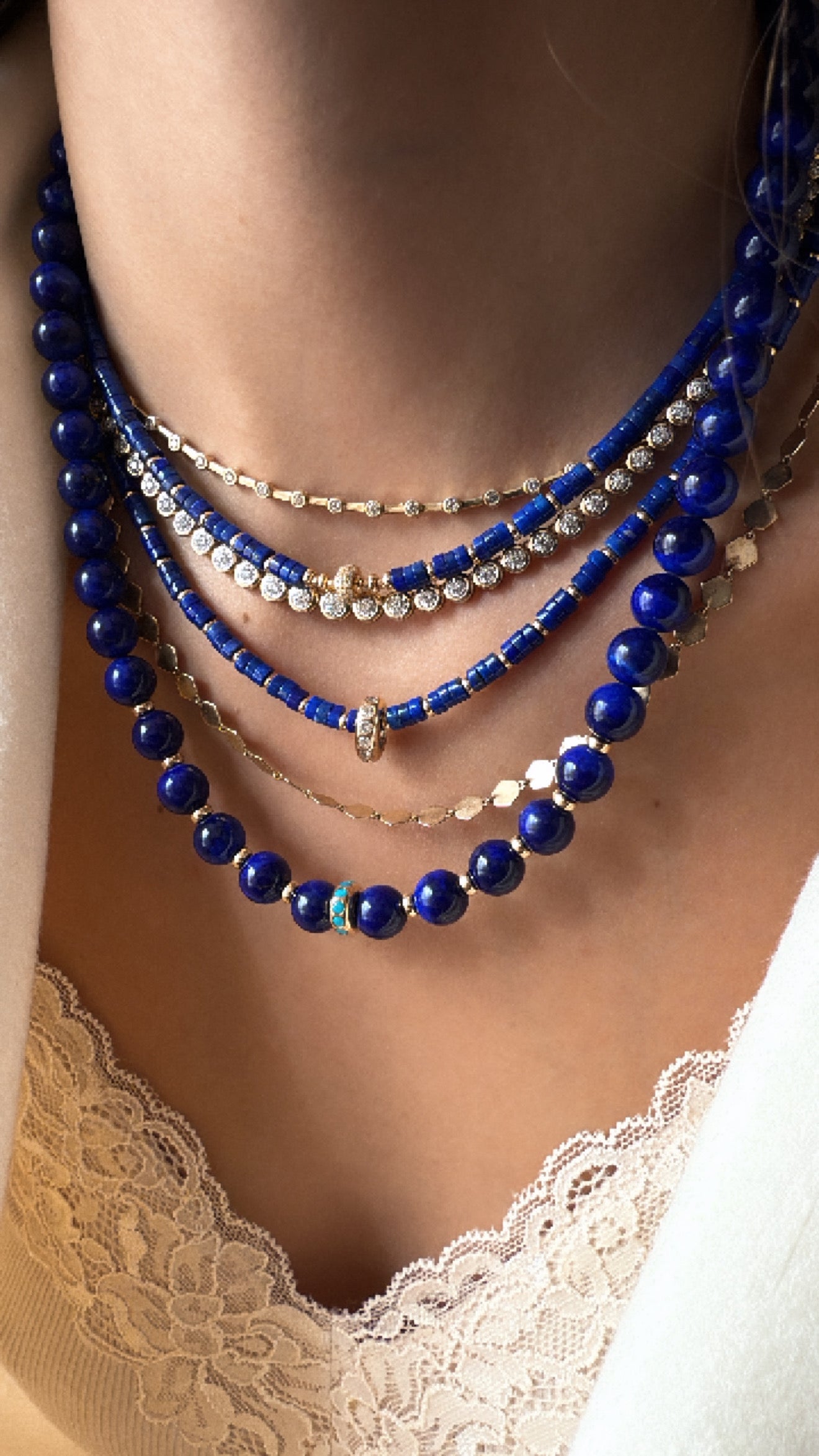 LAPIS NECKLACE WITH 14K GOLD & TURQUOISE FOCAL BEAD