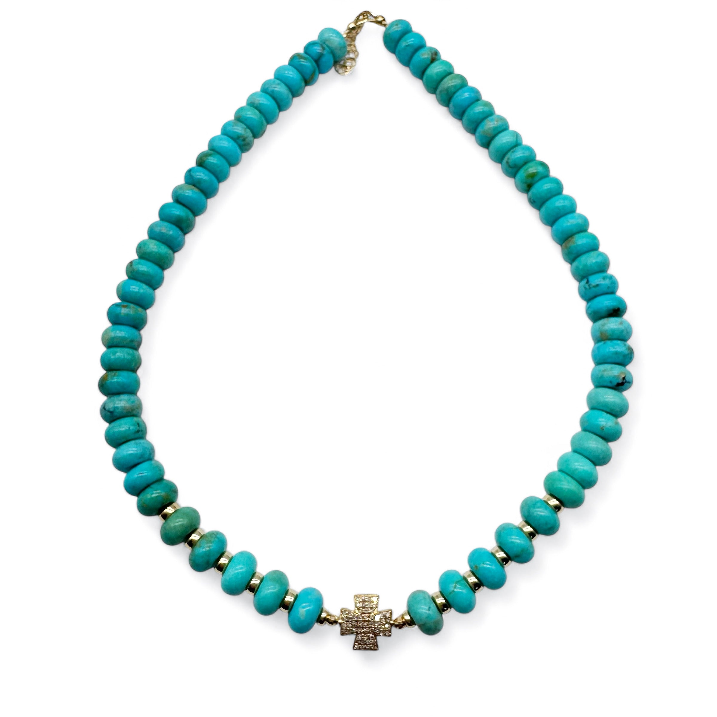 TURQUOISE & 14K AND DIAMOND BEAD NECKLACE
