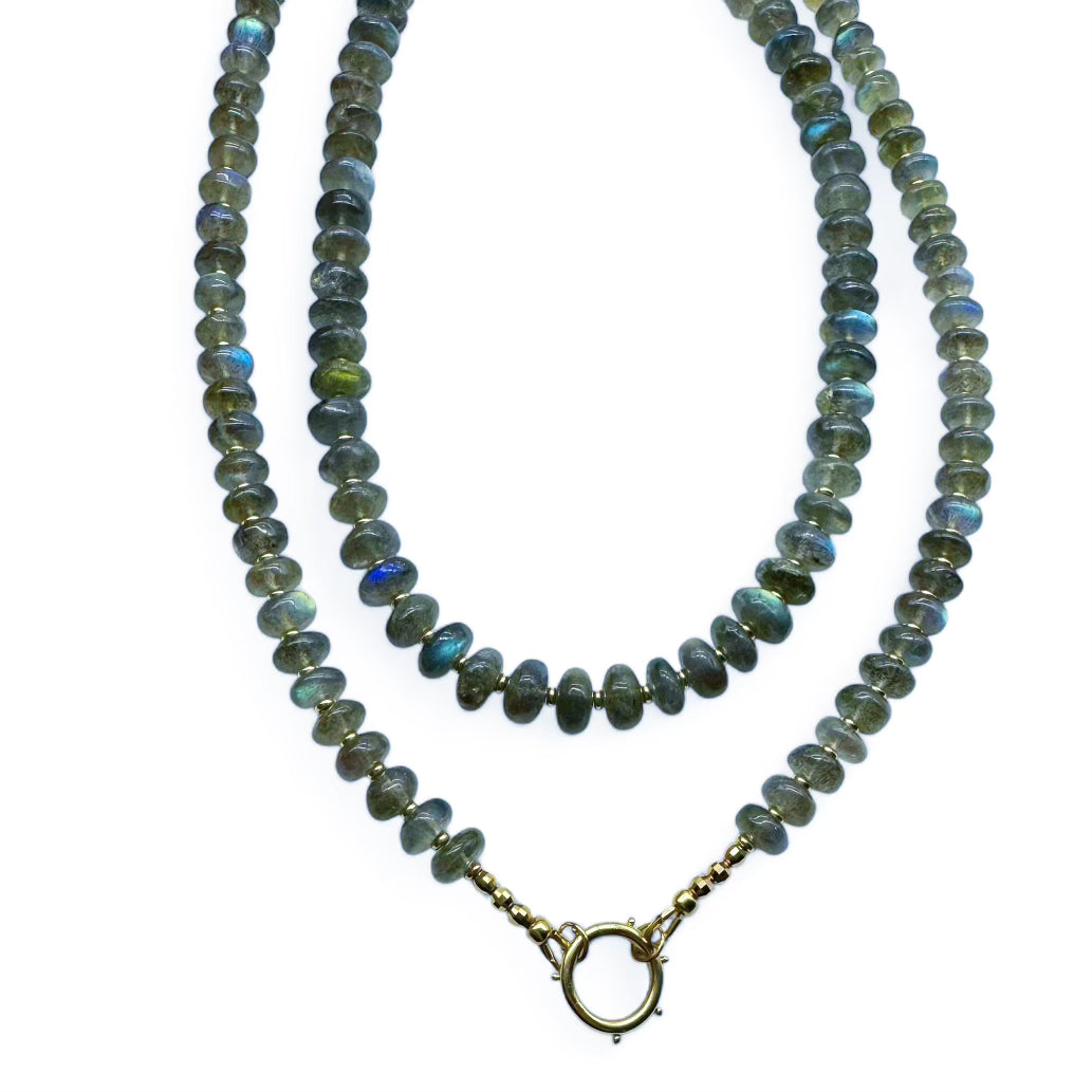 36' LONG LABRADORITE & 14 GOLD NECKLACES