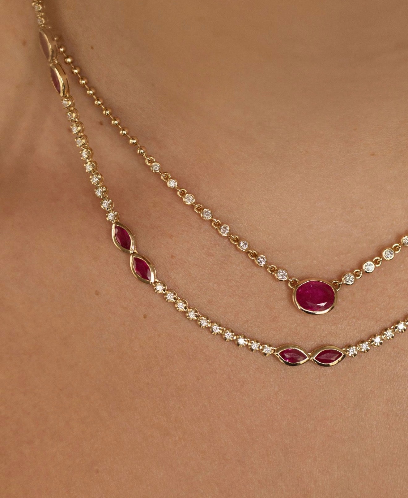DIAMOND AND RUBY TENNIS NECKLACE