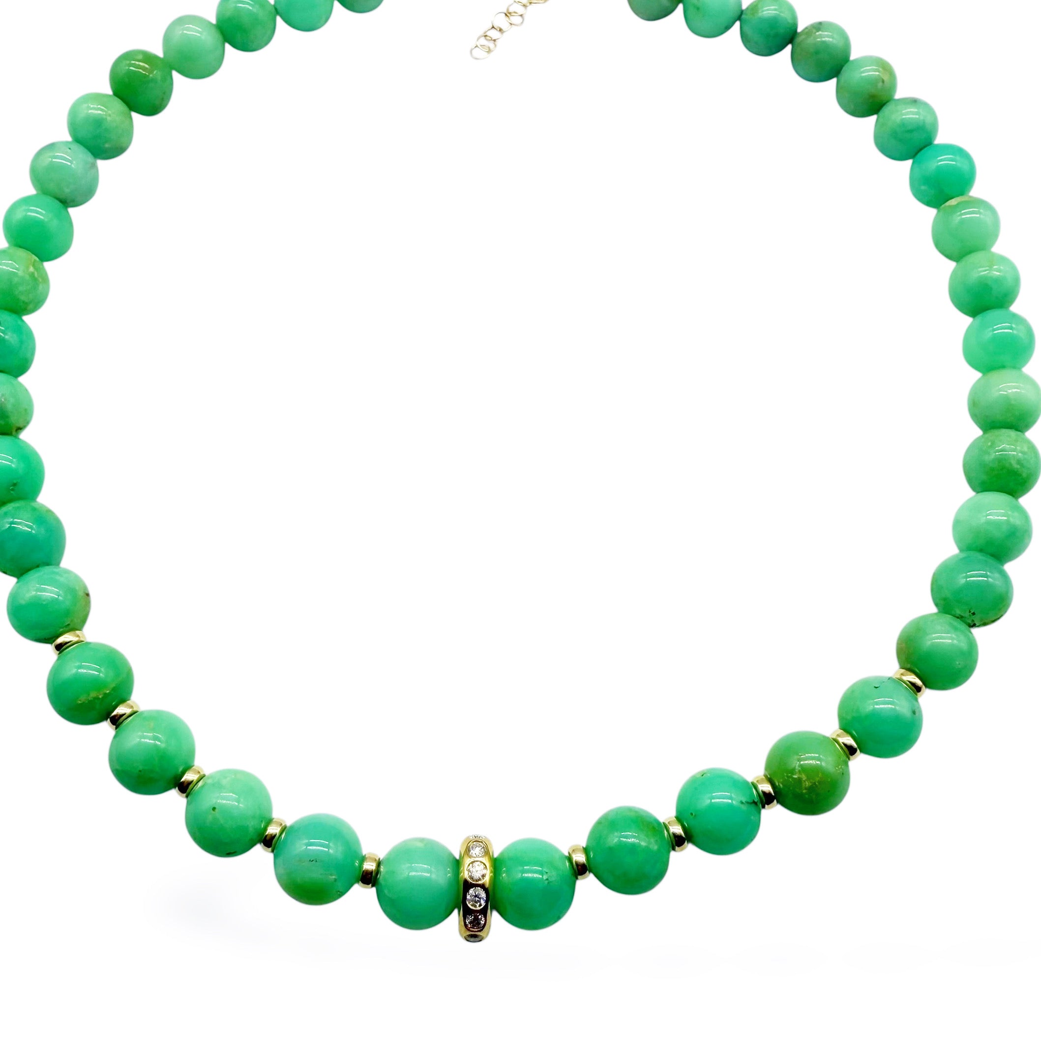CHRYSOPRASE AND DIAMOND BEAD NECKLACE