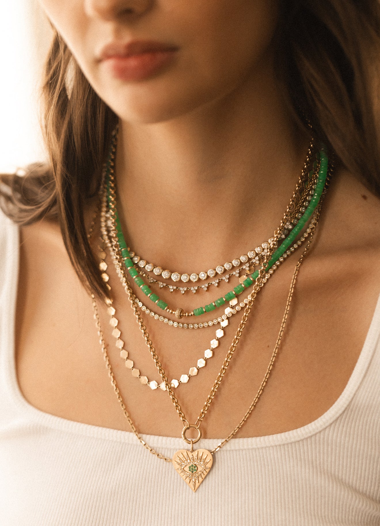 CHRYSOPRASE AND DIAMOND BEAD NECKLACE