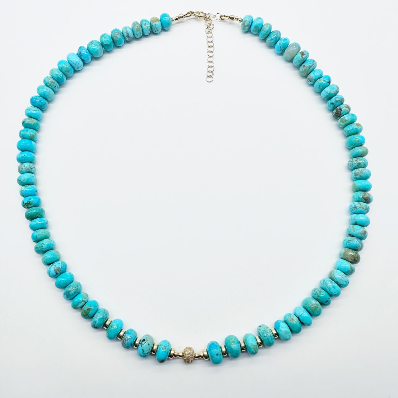 TURQUOISE AND 14K GOLD NECKLACES WITH DIAMOND BEAD