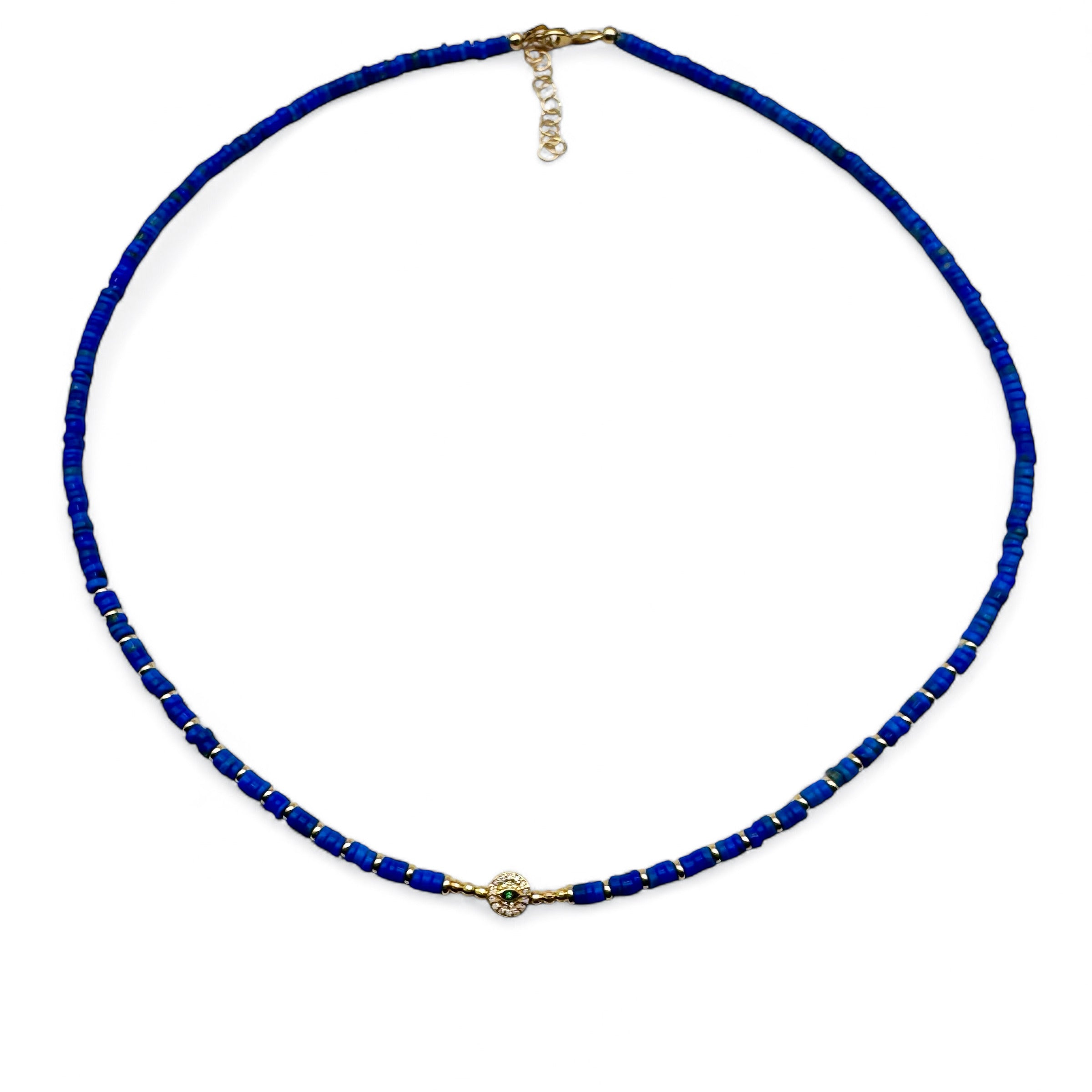 BLUE GEMS WITH 14K GOLD &  DIAMOND EVIL EYE PROTECTION BEAD