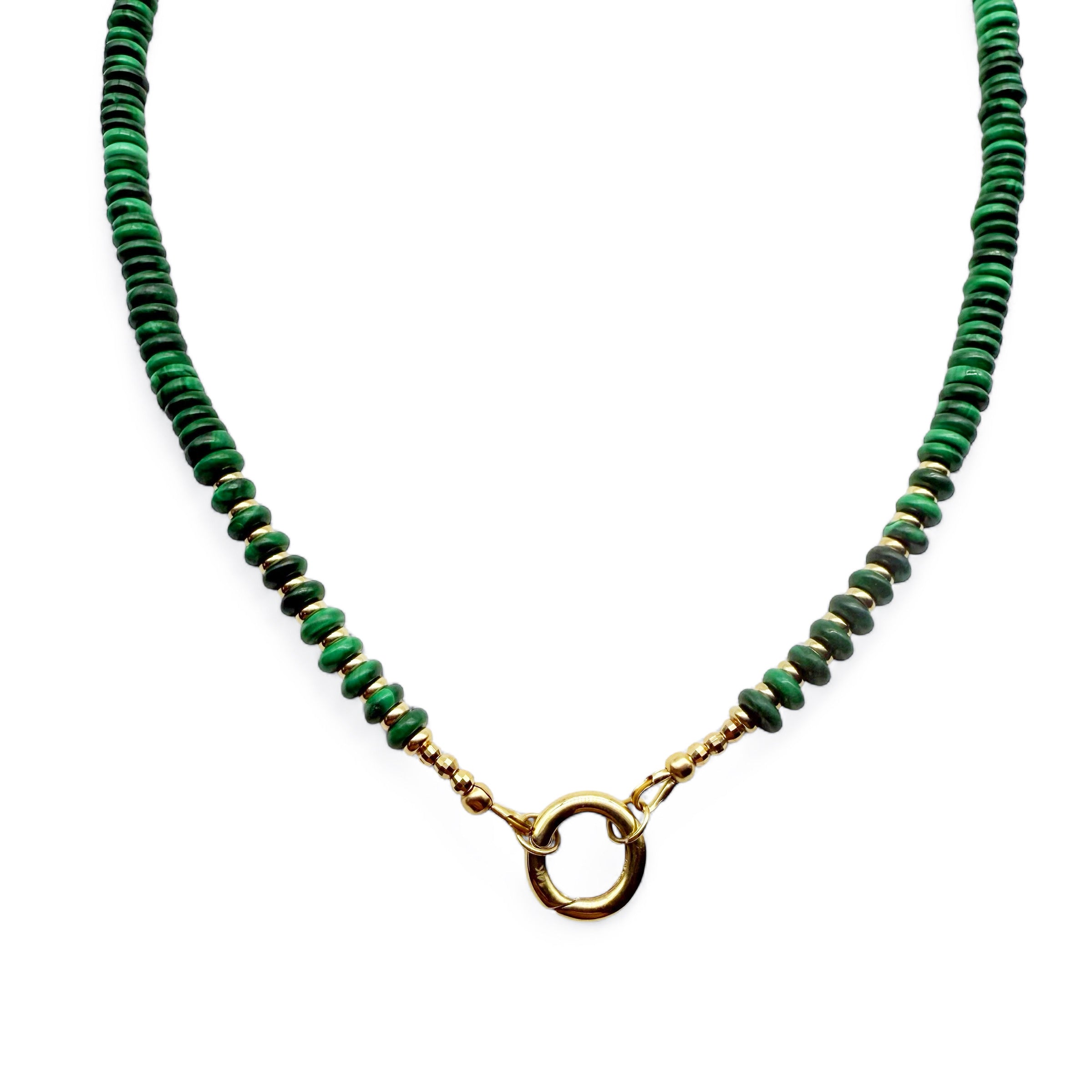 MALACHITE AND 14K GOLD BEADED NECKLACE