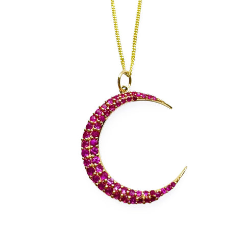 14K GOLD & PINK SAPPHIRE CRESCENT MOON